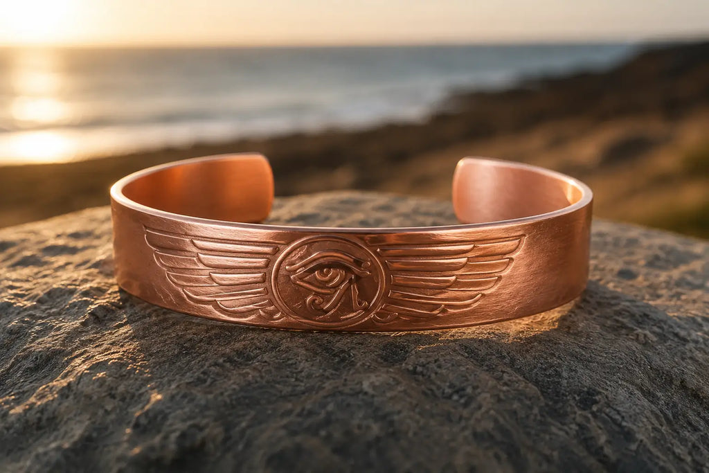Bracelet Œil d’Horus en Cuivre Rouge – Symbole de Protection Égyptienne