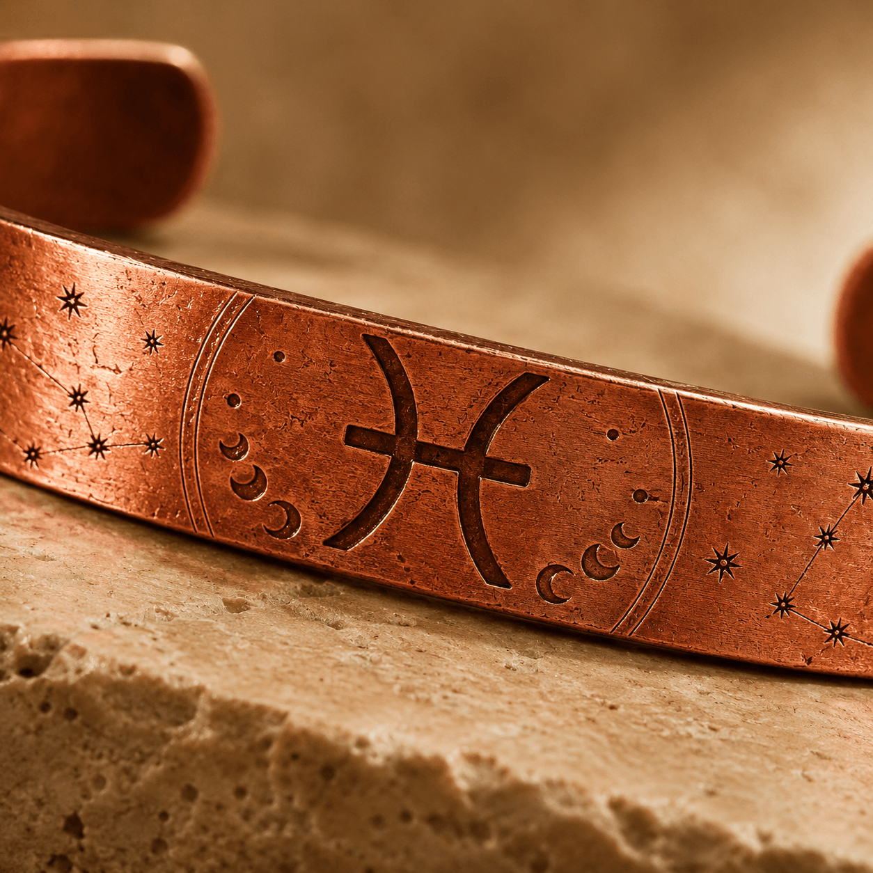 Bracelet Zodiaque Poissons en Cuivre Rouge