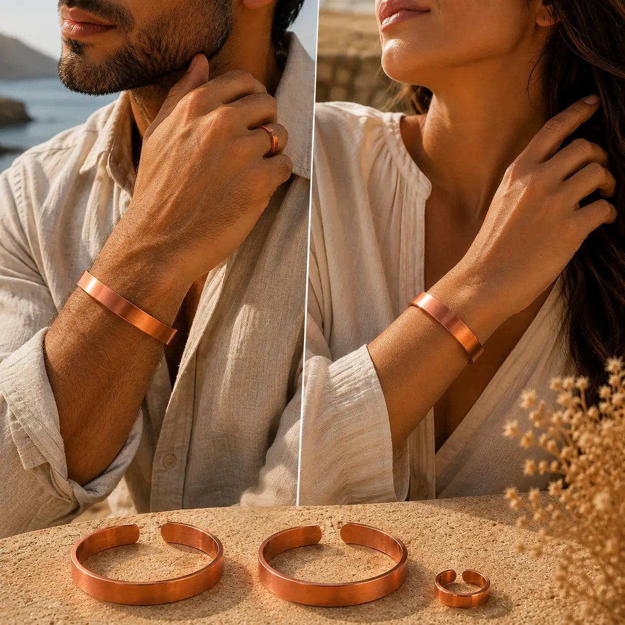 Pack Authentique — 2 Bracelets en Cuivre Rouge + Bague Offerte