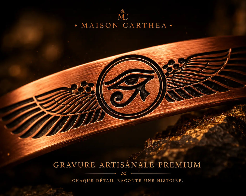 Bracelet Œil d’Horus en Cuivre Rouge – Symbole de Protection Égyptienne