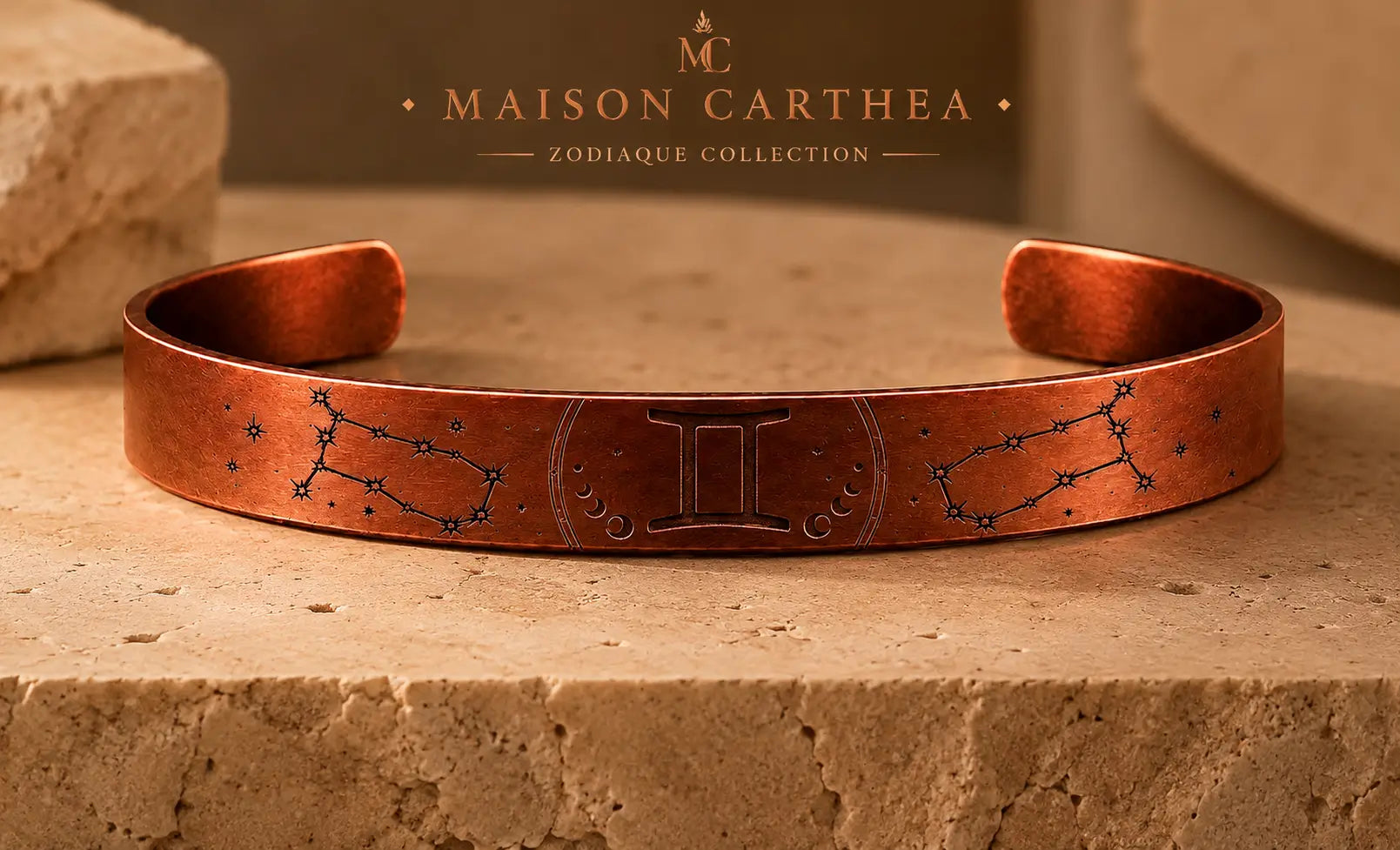 Bracelet Zodiaque Gémeaux en Cuivre Rouge