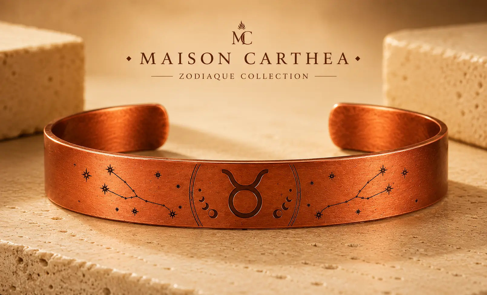 Bracelet Zodiaque Taureau en Cuivre Rouge