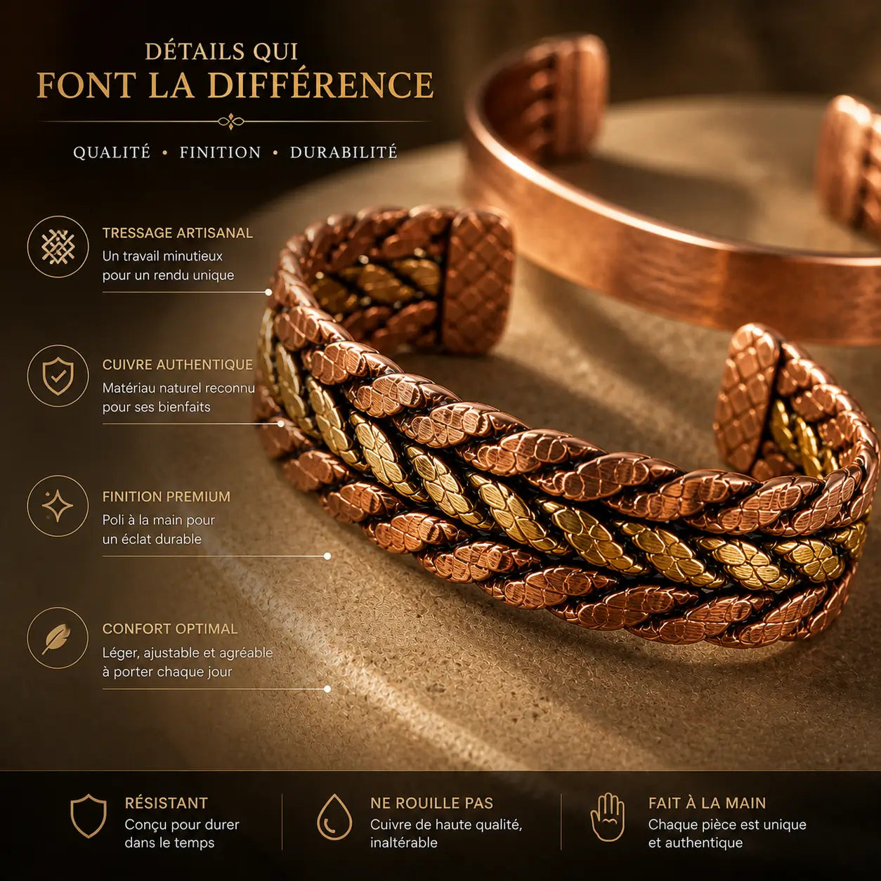 Pack Élégance Masculine – Bracelets en Cuivre Premium