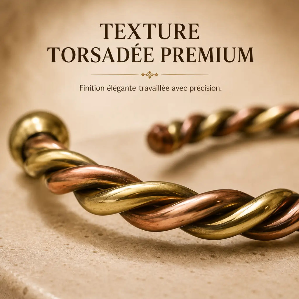 Bracelet Cuivre Rouge & Jaune Torsadé Premium