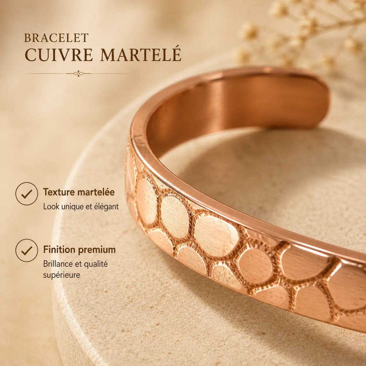 Bracelet Cuivre Martelé Premium