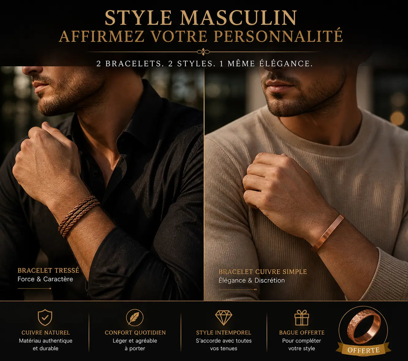 Pack Élégance Masculine – Bracelets en Cuivre Premium