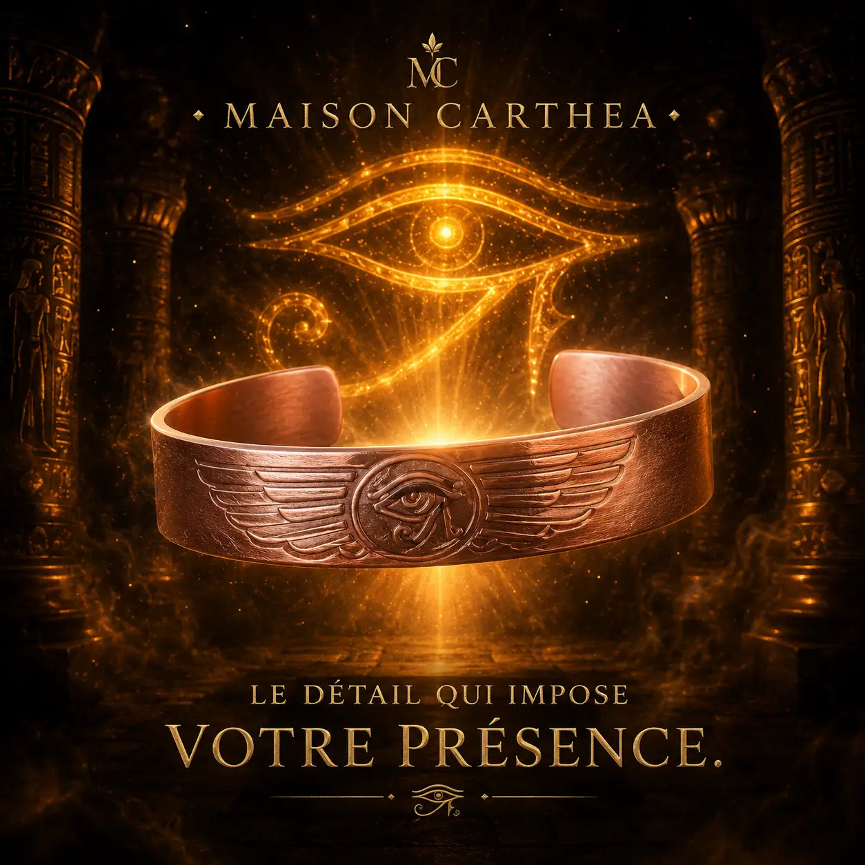 Bracelet Œil d’Horus en Cuivre Rouge – Symbole de Protection Égyptienne