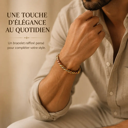 Bracelet Cuivre Rouge & Jaune Torsadé Premium