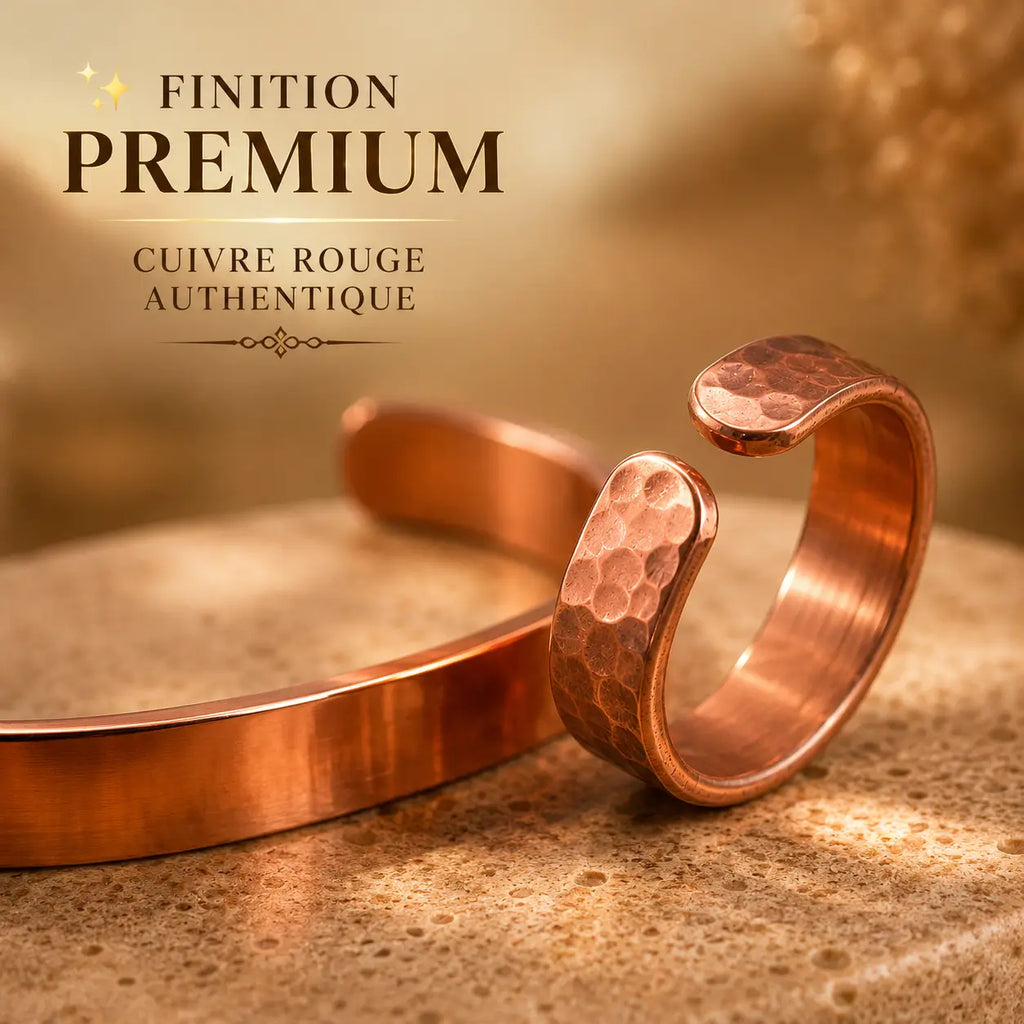 Pack Vitalité Homme Premium – Bracelet & Bague en Cuivre Rouge