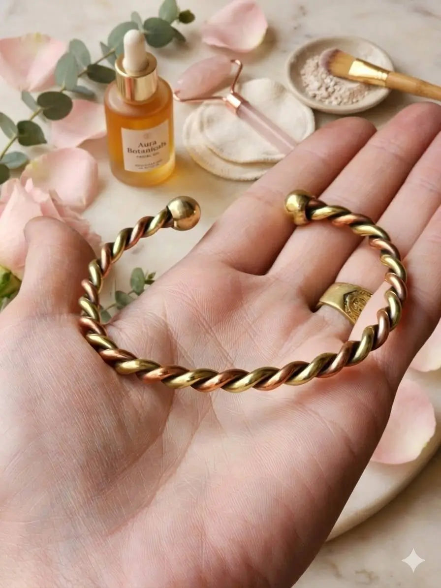 Bracelet Cuivre Rouge & Jaune Torsadé Premium