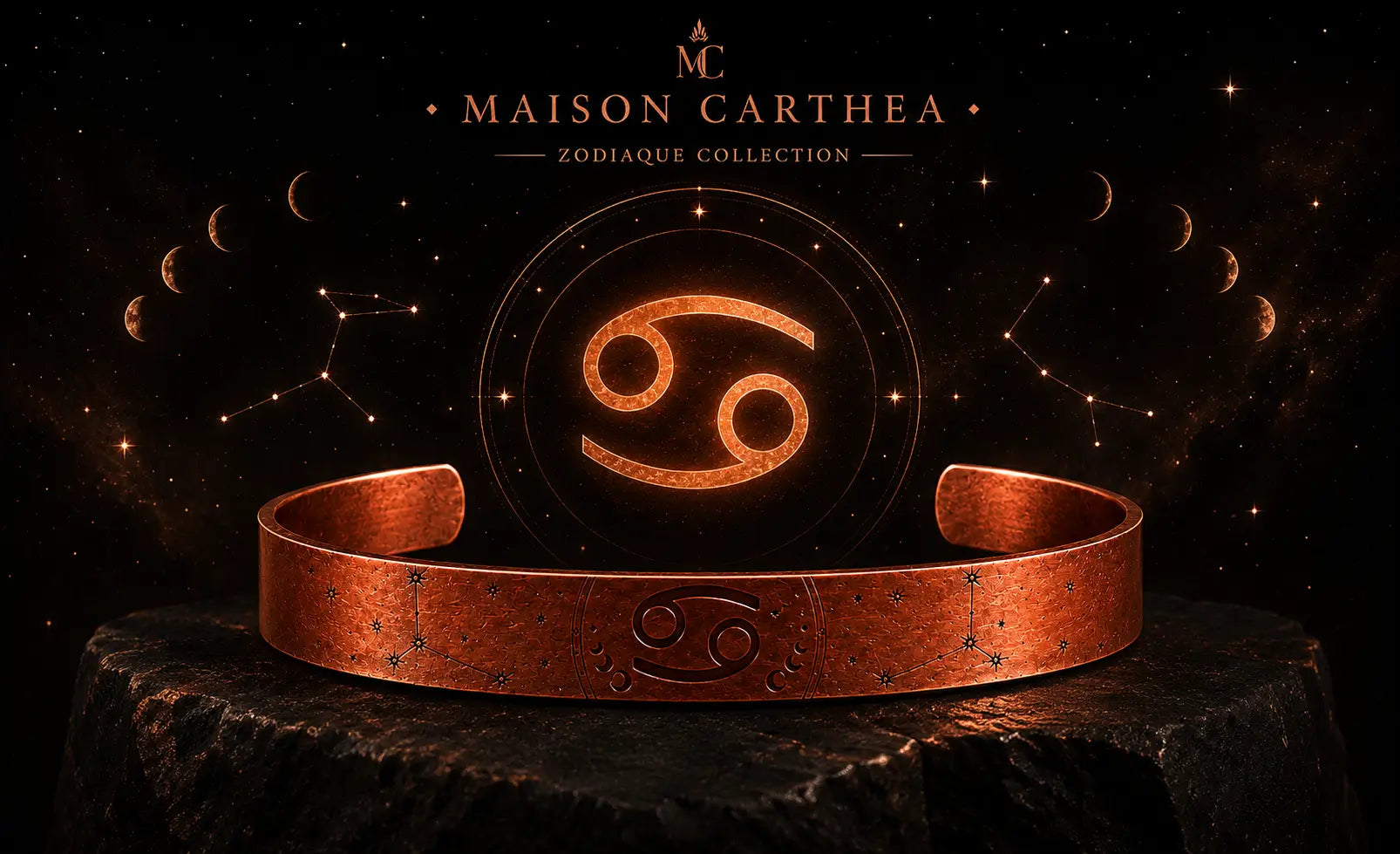 Bracelet Zodiaque Cancer en Cuivre Rouge