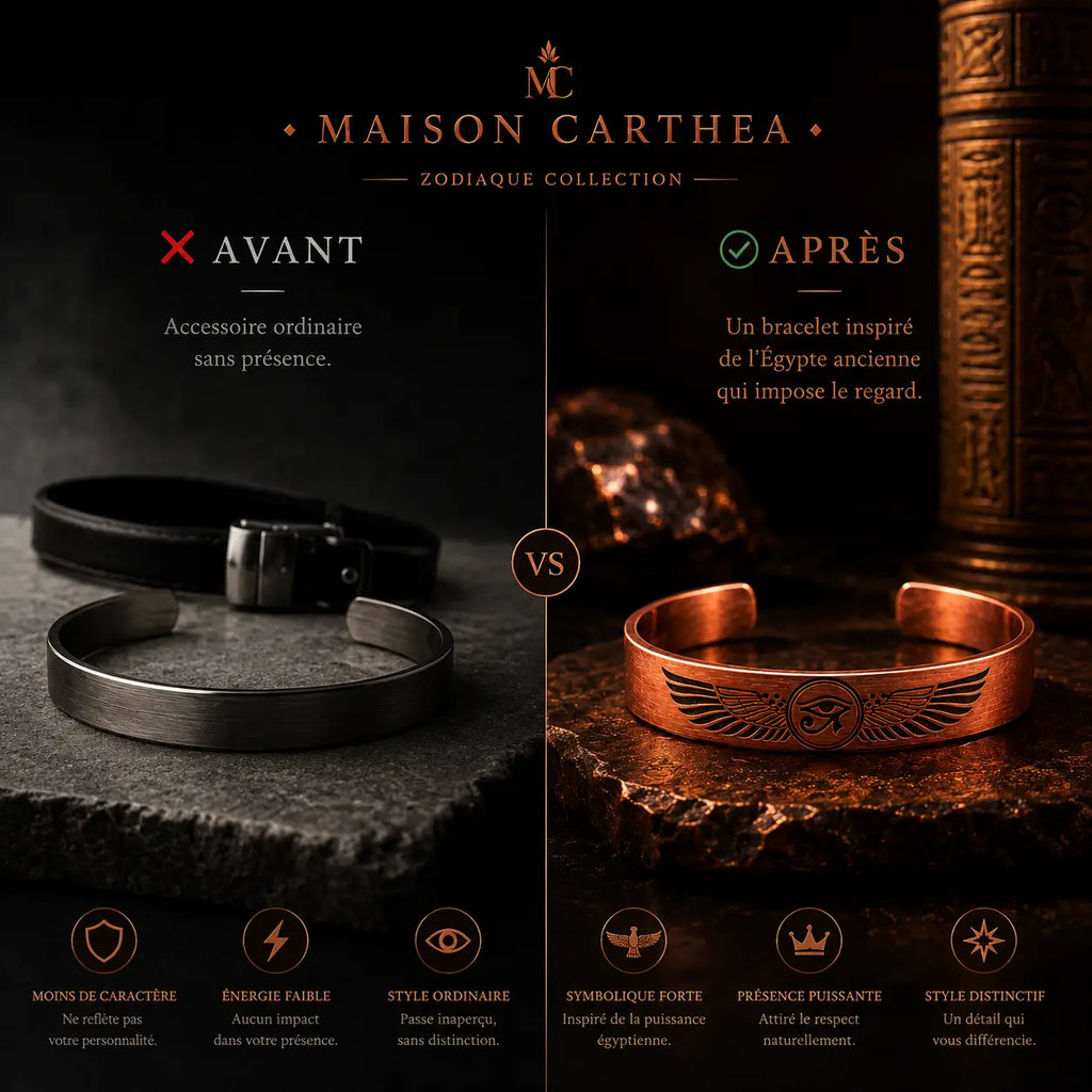 Bracelet Œil d’Horus en Cuivre Rouge – Symbole de Protection Égyptienne