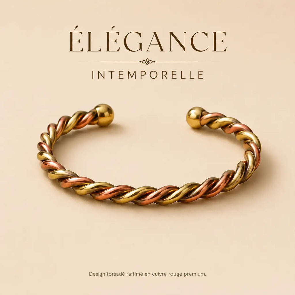 Bracelet Cuivre Rouge & Jaune Torsadé Premium