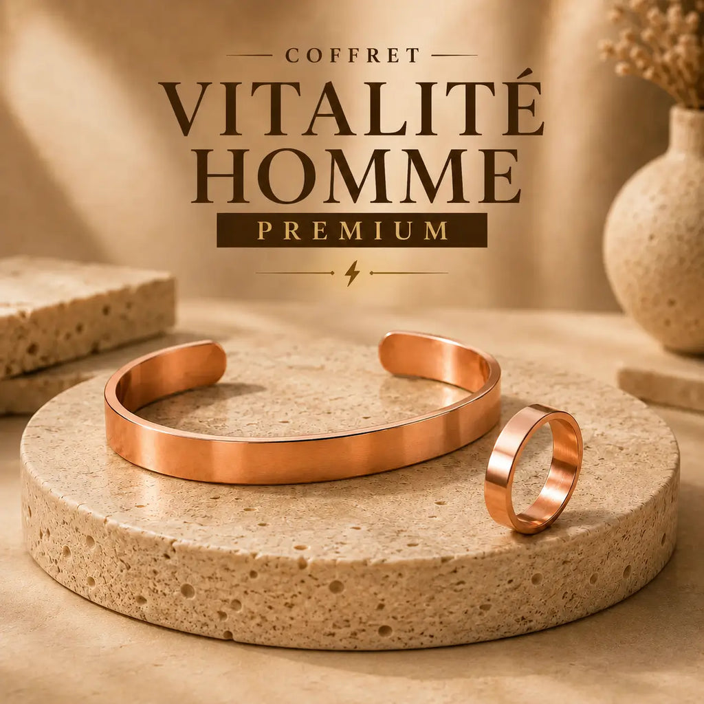 Pack Vitalité Homme Premium – Bracelet & Bague en Cuivre Rouge