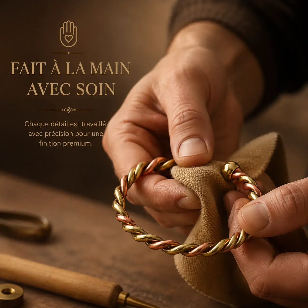 Bracelet Cuivre Rouge & Jaune Torsadé Premium