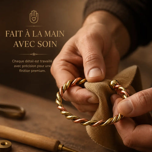 Bracelet Cuivre Rouge & Jaune Torsadé Premium