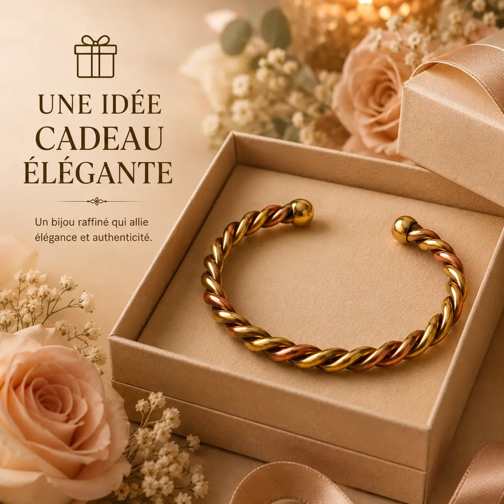 Bracelet Cuivre Rouge & Jaune Torsadé Premium