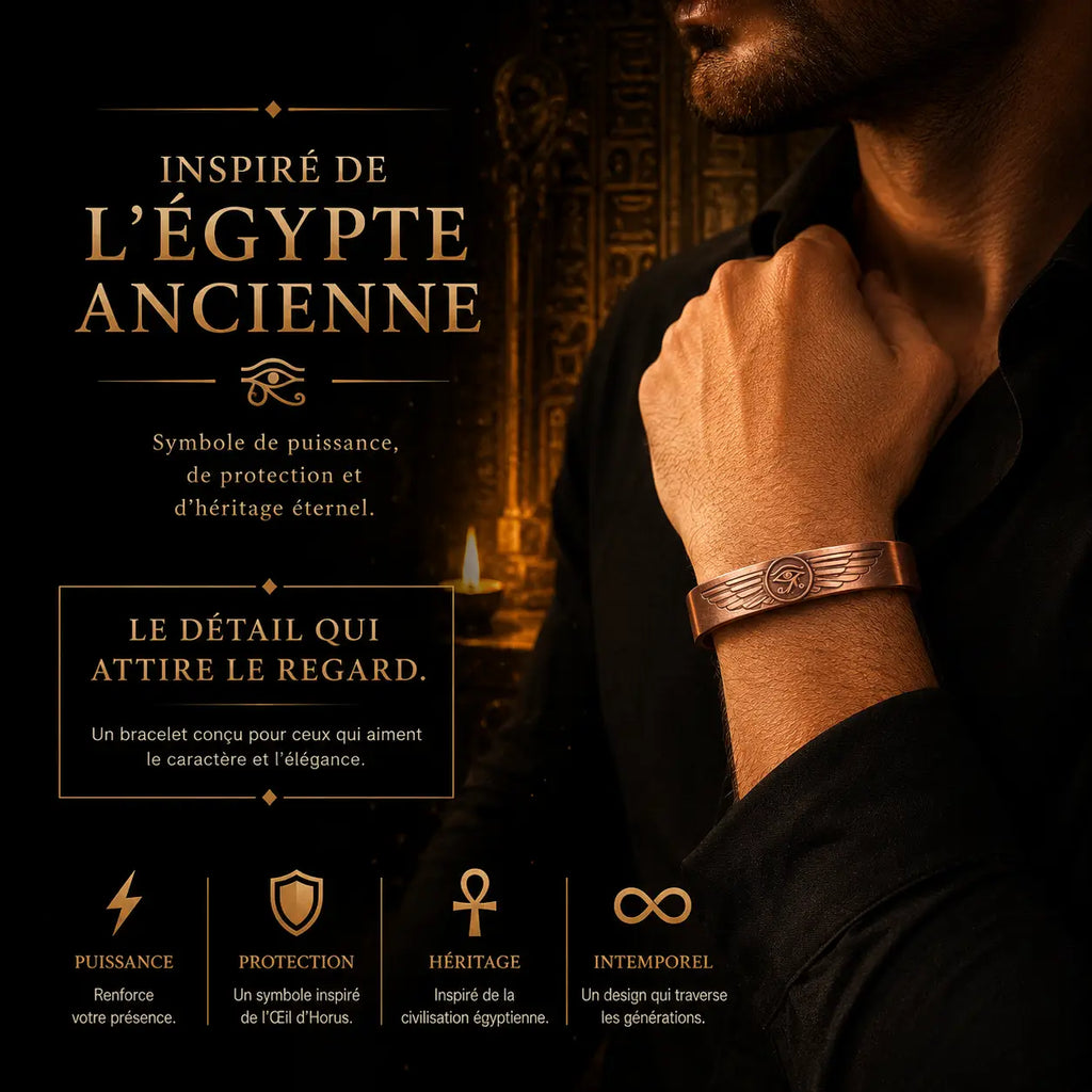Bracelet Œil d’Horus en Cuivre Rouge – Symbole de Protection Égyptienne