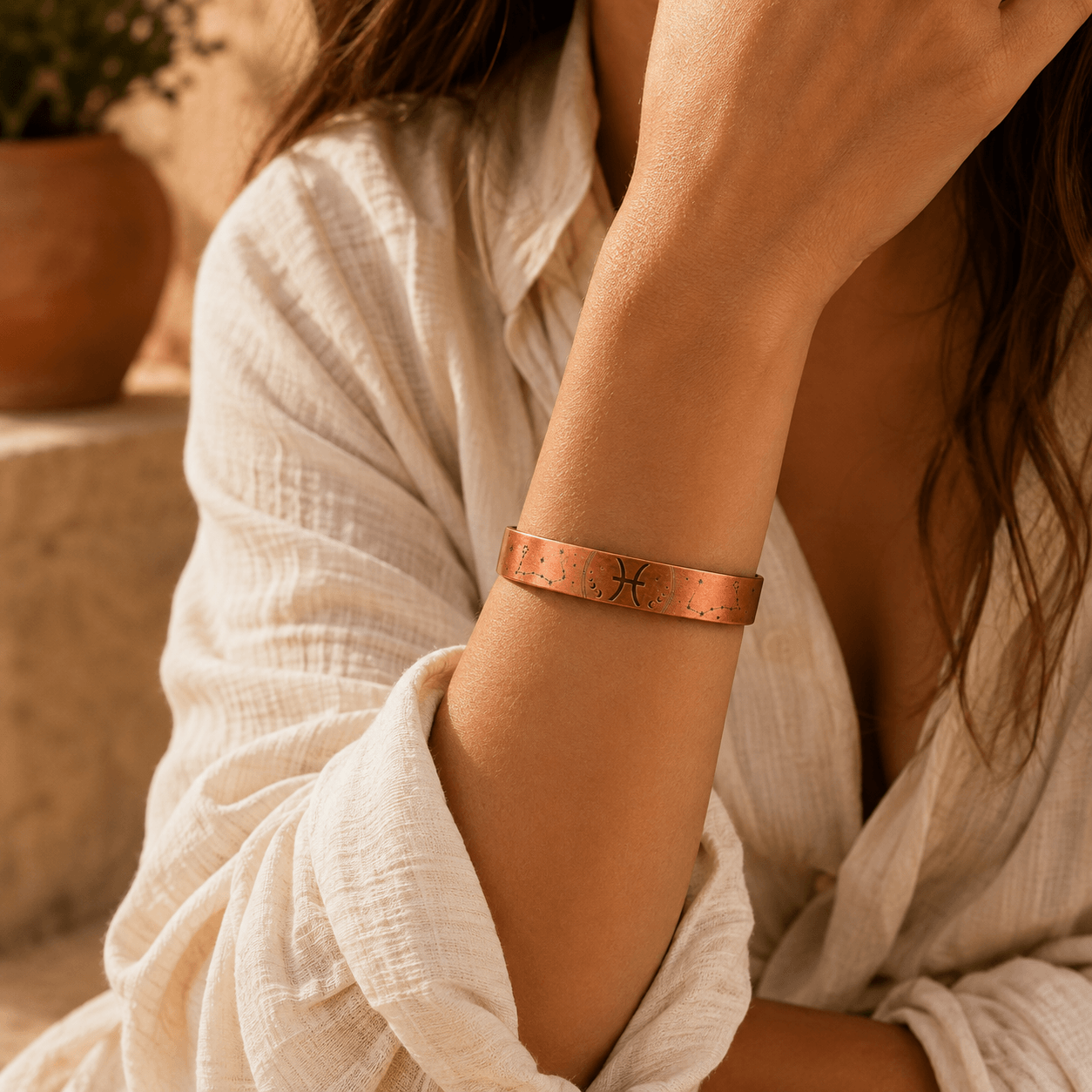 Bracelet Zodiaque Poissons en Cuivre Rouge