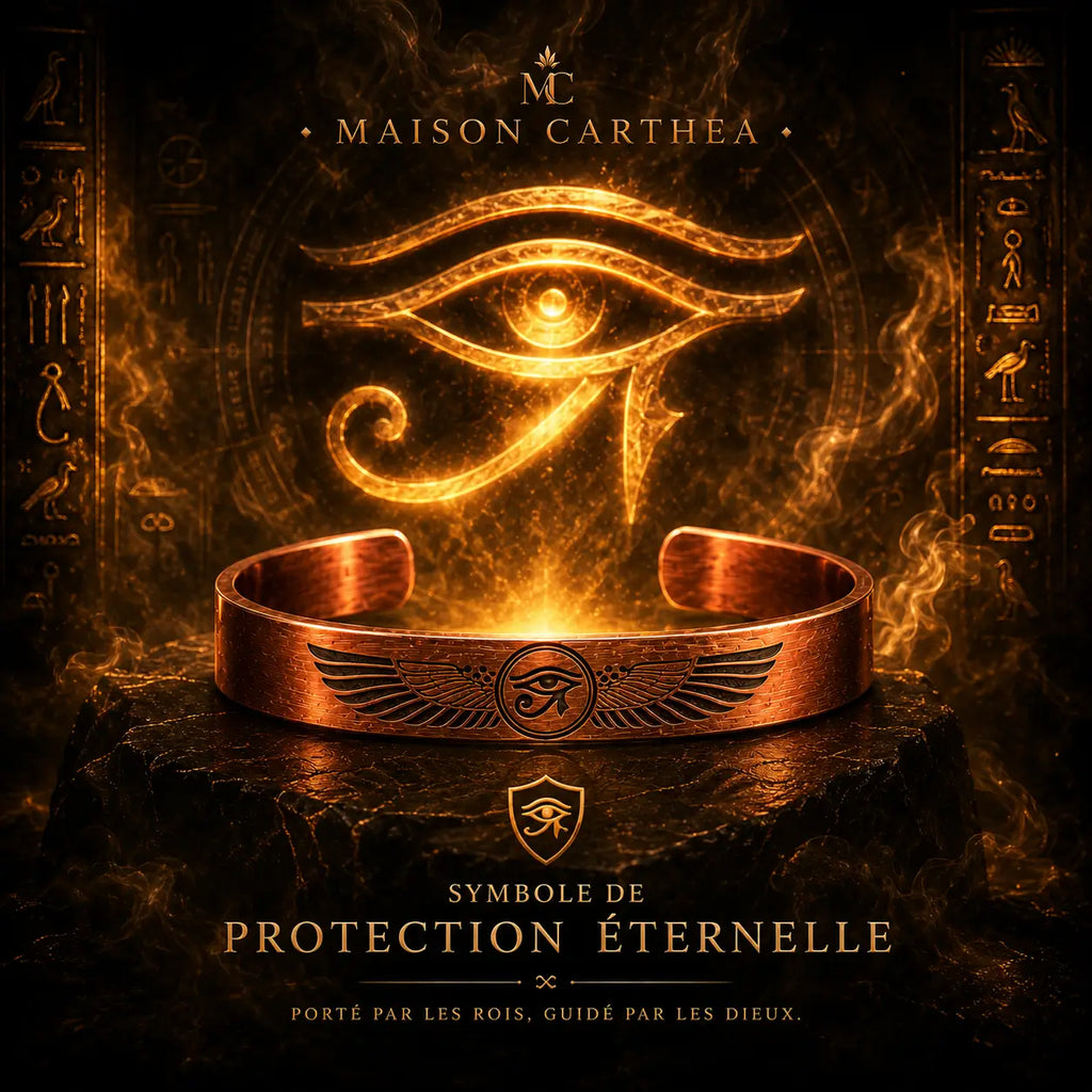 Bracelet Œil d’Horus en Cuivre Rouge – Symbole de Protection Égyptienne