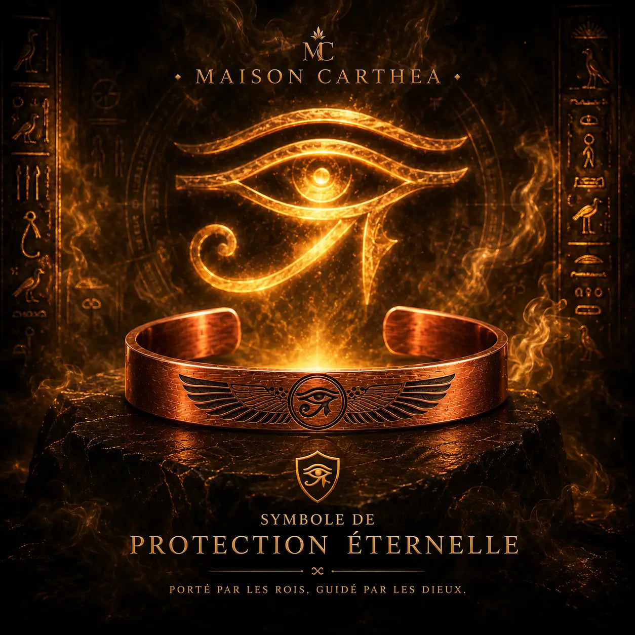 Bracelet Œil d’Horus en Cuivre Rouge – Symbole de Protection Égyptienne