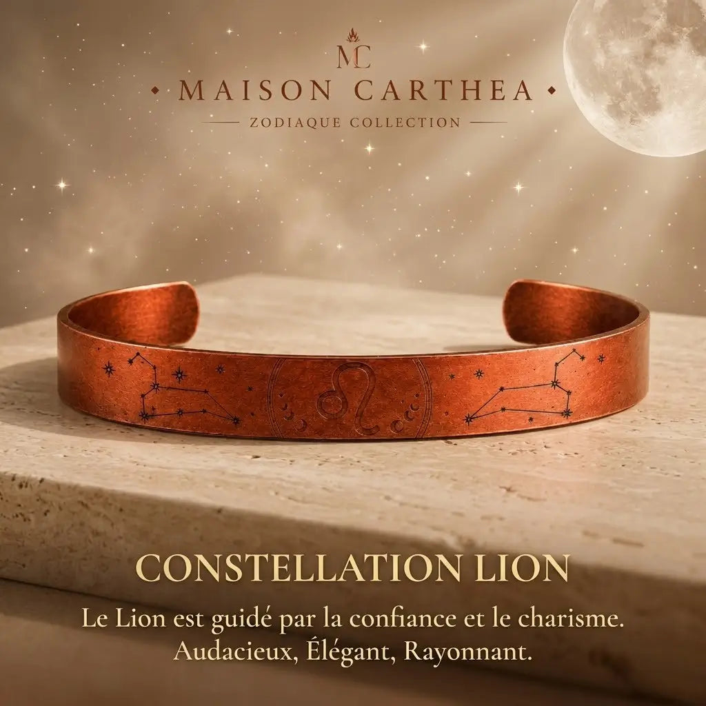 Bracelet Zodiaque Lion en Cuivre Rouge