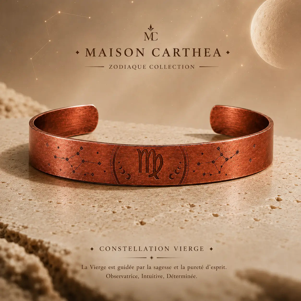 Bracelet Zodiaque Vierge en Cuivre Rouge