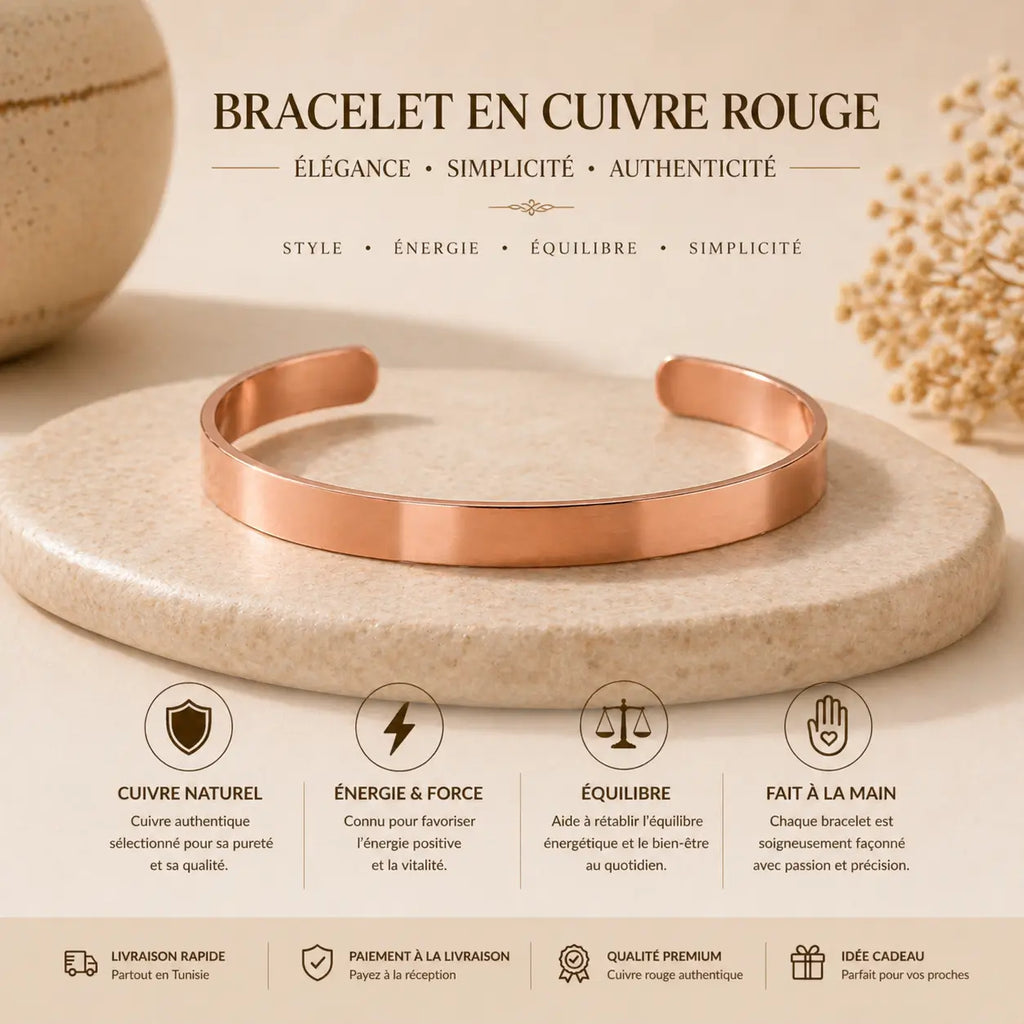 Bracelet en Cuivre Rouge Fait Main – Énergie, Vitalité & Bien-Être