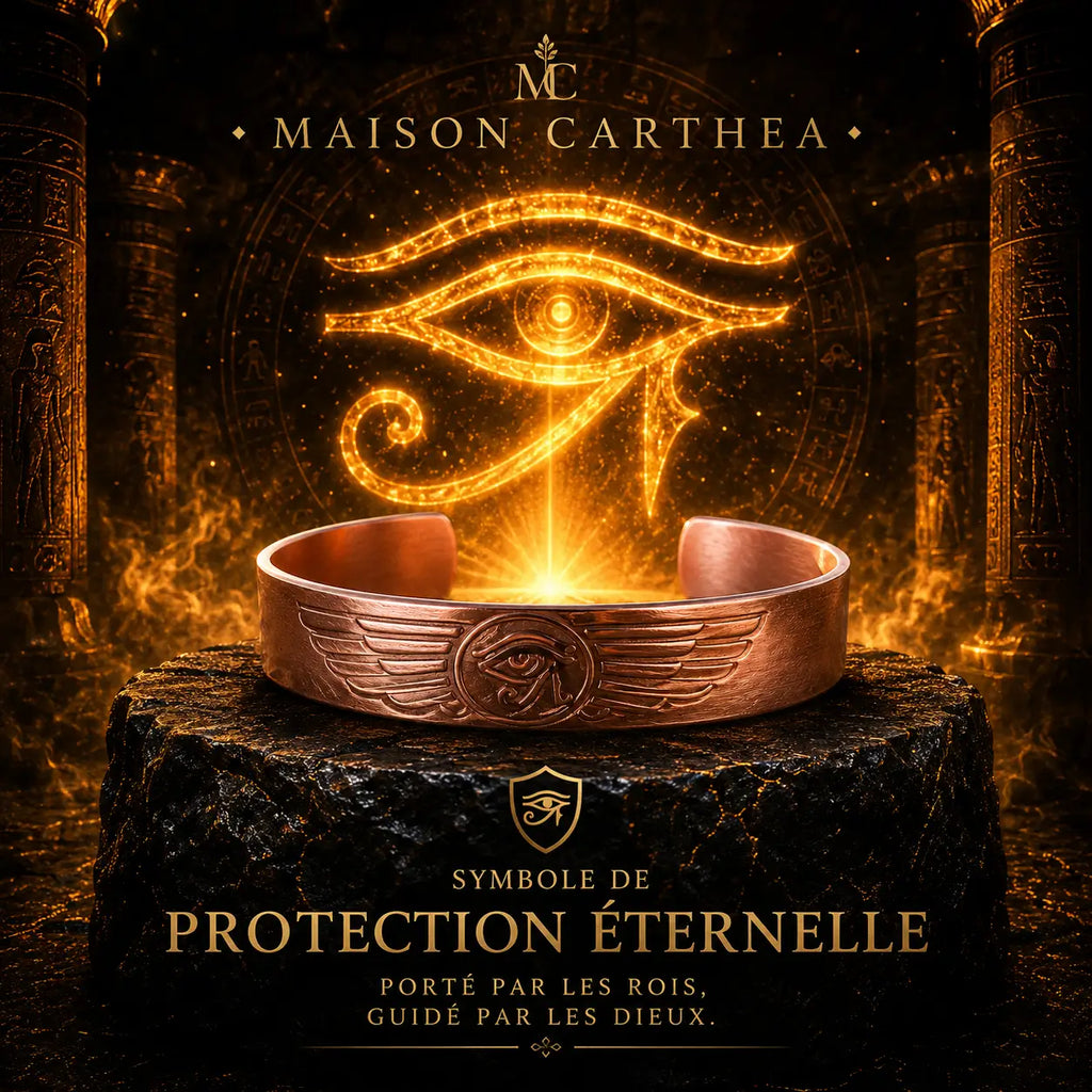 Bracelet Œil d’Horus en Cuivre Rouge – Symbole de Protection Égyptienne