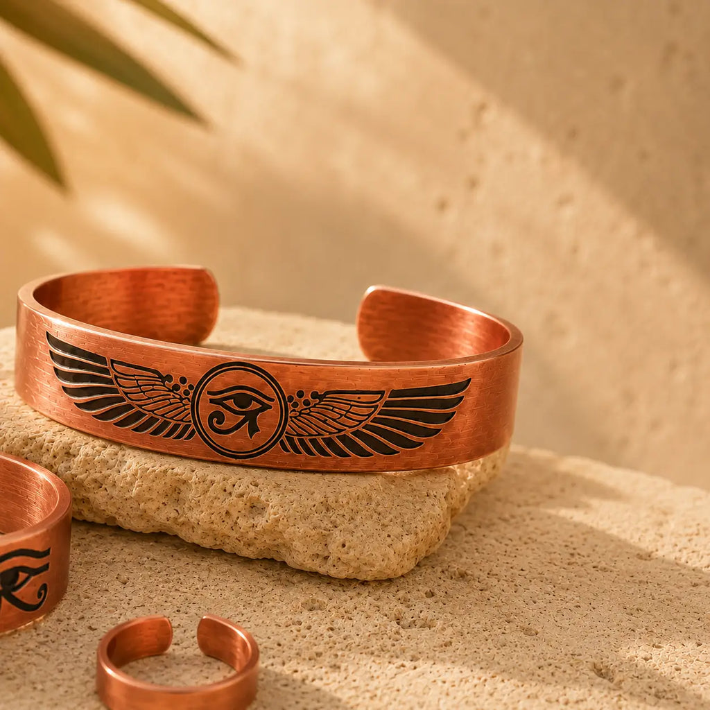 Pack Héritage d’Horus — 2 Bracelets en Cuivre Rouge + Bague Offerte