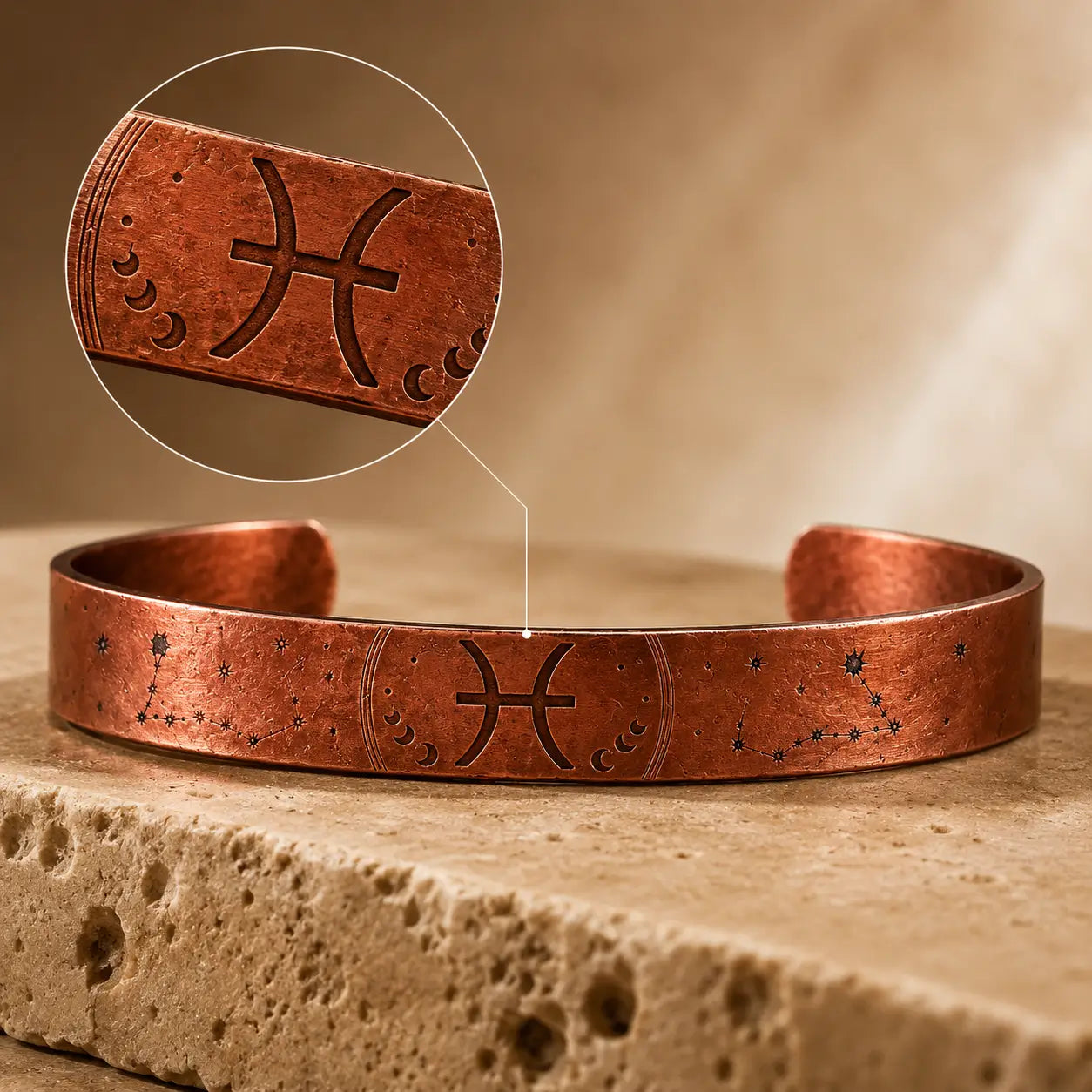 Bracelet Zodiaque Poissons en Cuivre Rouge