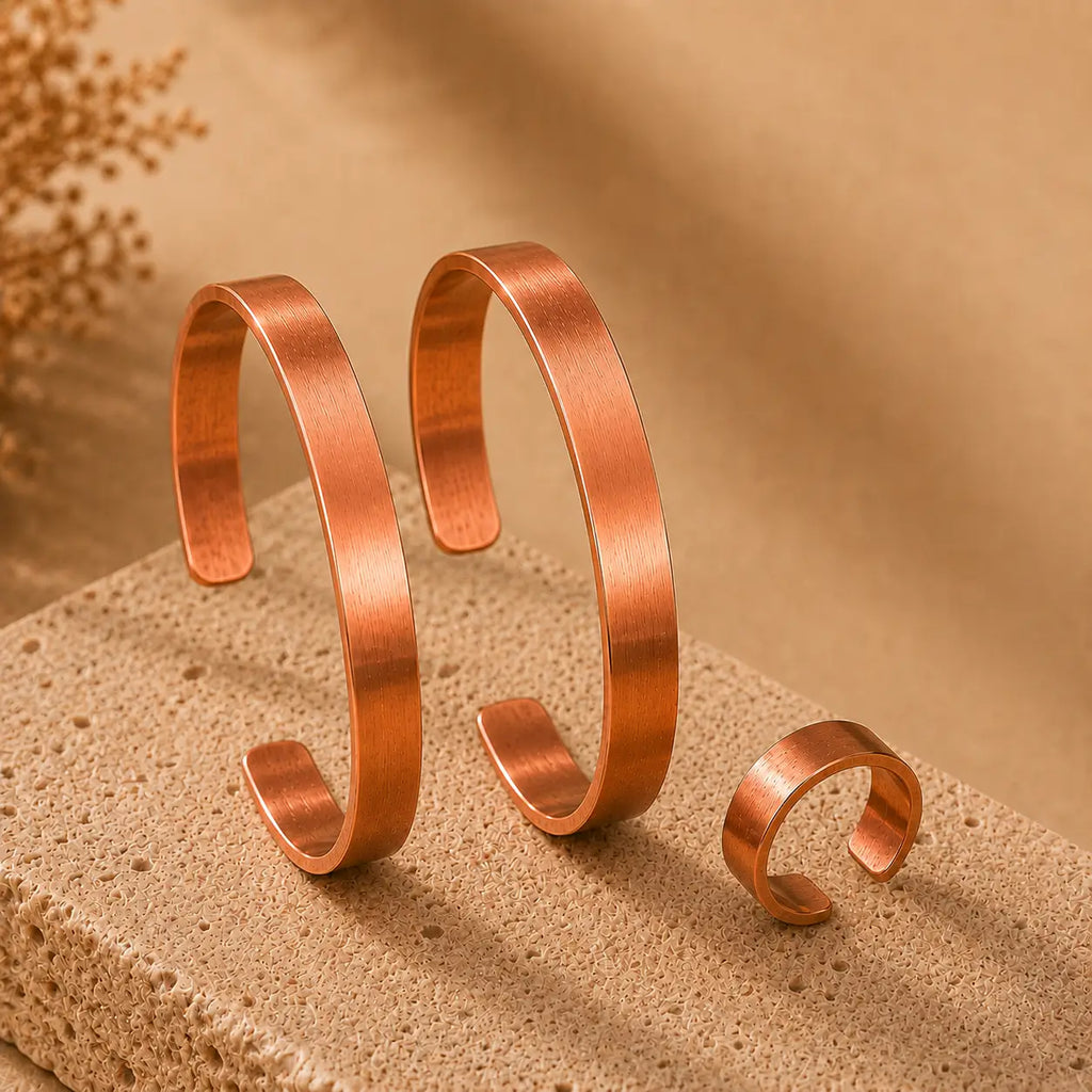 Pack Authentique — 2 Bracelets en Cuivre Rouge + Bague Offerte