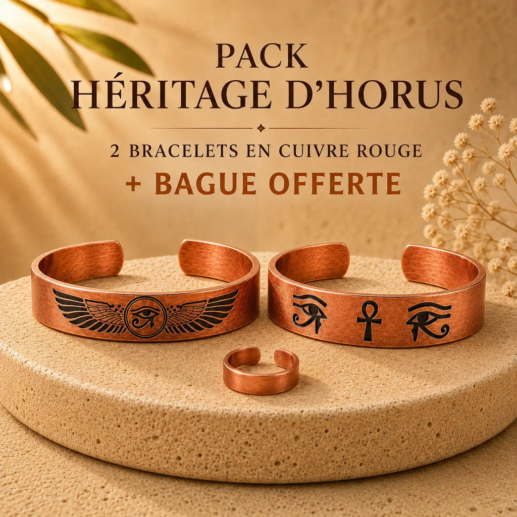 Pack Héritage d’Horus — 2 Bracelets en Cuivre Rouge + Bague Offerte