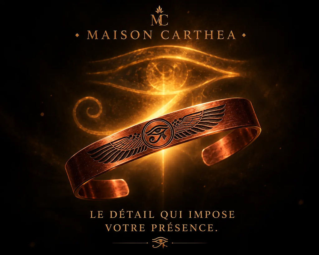 Bracelet Œil d’Horus en Cuivre Rouge – Symbole de Protection Égyptienne
