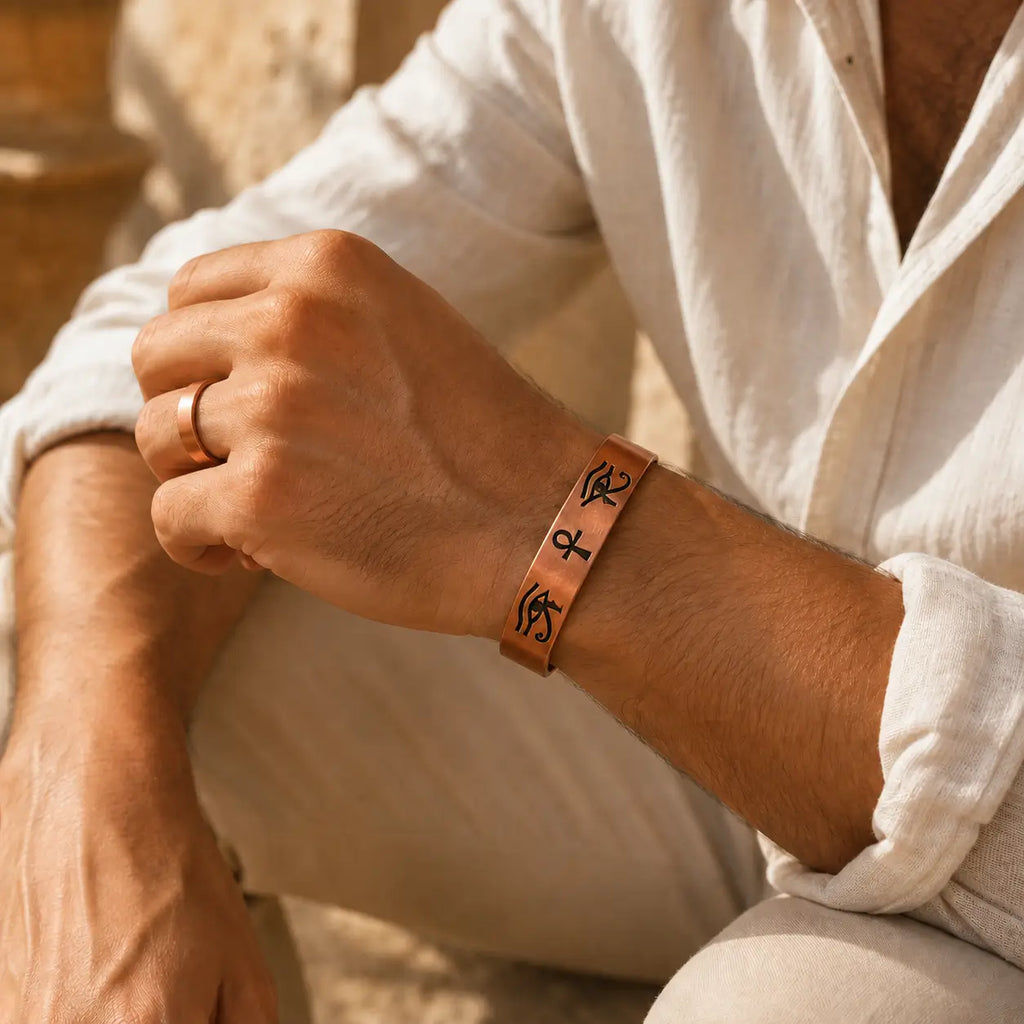 Pack Héritage d’Horus — 2 Bracelets en Cuivre Rouge + Bague Offerte