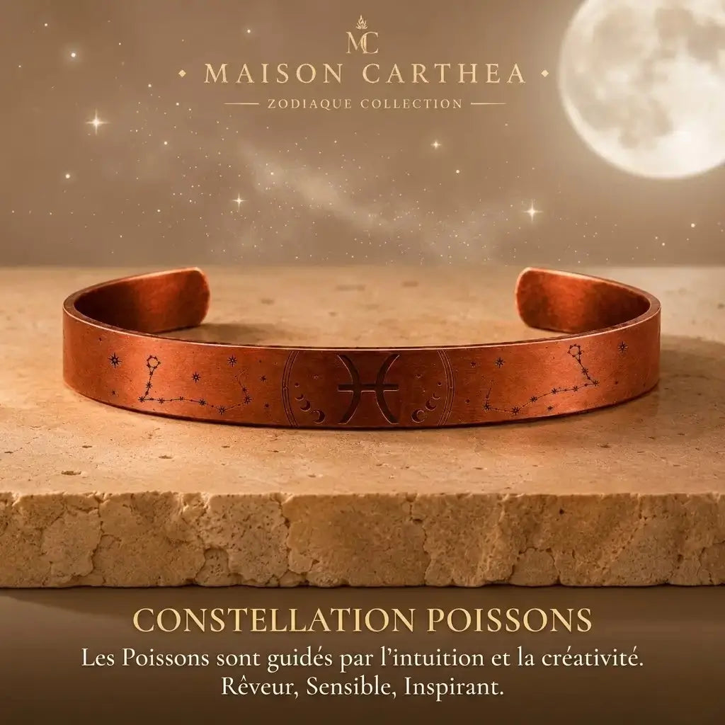 Bracelet Zodiaque Poissons en Cuivre Rouge